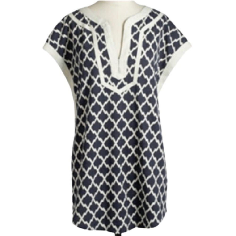 J. Crew Navy & White Tunic Shirt​​​​​​​​​​​​​​​​​​​​​​​​​​​​​